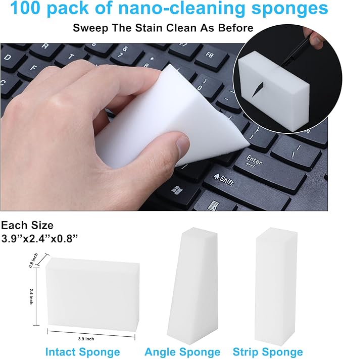 100 Pack Magic Sponge Eraser,Multi-Functional Household Cleaning Kitchen Dish Sponge for Furniture,Extra Thick and Long Lasting Melamine Cleaning Sponges for Bathroom,Bathtub, Wall Cleaner (100)