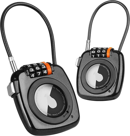 Compatible with Apple AirTag Secure Lock with Wire Cable, 3-Digit Combination Luggage Locks, Alloy Body Ultra Durable Anti-Lost Protective Case for Luggage, Bags, Suitcase, and Backpacks (BLACK)