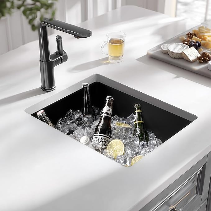 TORVA Bar Sink,TORVA 14 x 18 Inch Undermount Kitchen Sink,Gloss Black PVD Coated Gunmetal Sink,16 Gauge 304 Stainless Steel Single Bowl Wet Bar or Prep Sink with Zero-Radius Corners,Dark Gray