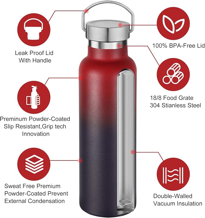 Neihepal 20 oz Insulated Water Bottles Bulk 8 Pack, Stainless Steel Double Wall - Image 3