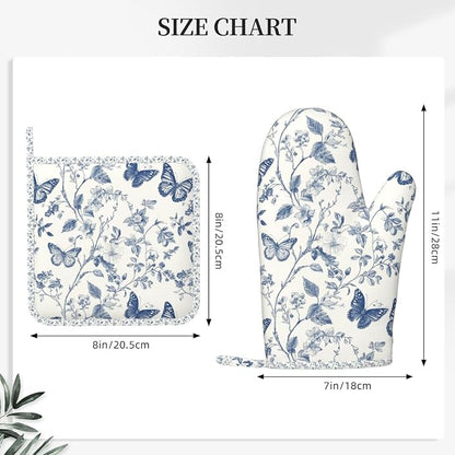 Oven Mitts and Pot Holders Butterfly Flower Vintage Blue Silicone Kitchen - Image 3