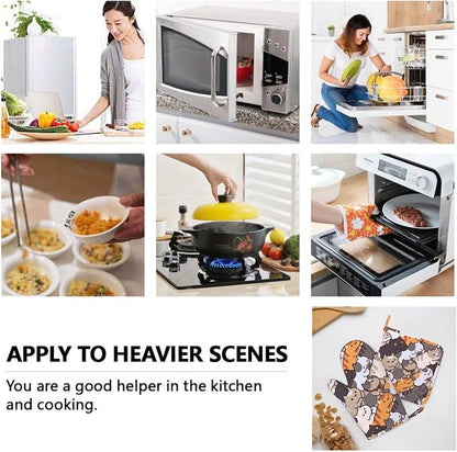 Fun Cat Cartoon Animal Face Oven Mitts and Pot Holders Set of 4 Silicone Heat - Image 8
