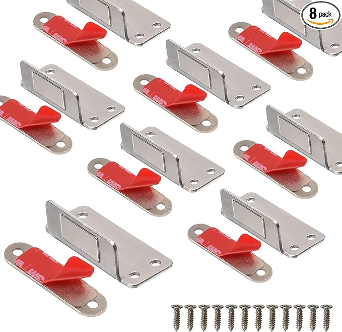 Cabinet Magnets Mousike Adhesive Strong Magnetic Door Catch Stainless Steel Kitchen Magnetic Latch Used to Close Cupboard Cabinet Closet Door Drawer(Silver 8Pack)