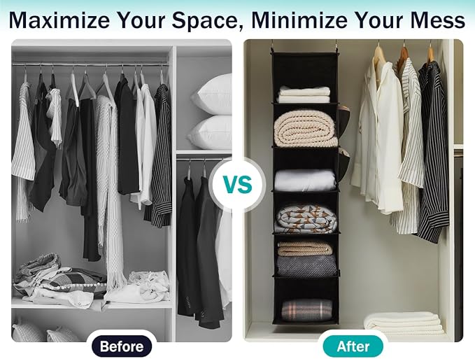 YOUDENOVA Hanging Closet Organizers and Storage, 6-Shelf Hanging Closet Shelves - Image 6