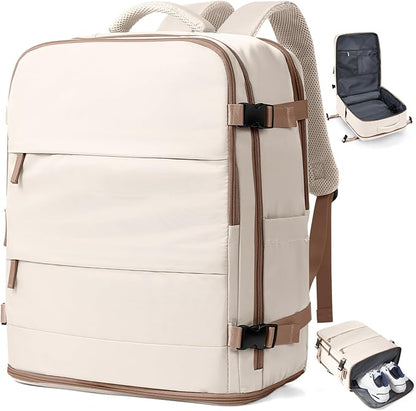 coowoz Travel Backpack Carry On for Women Man Gym Backpacks with Laptop Compartment Mochila de Viaje Teacher Personal Item Backpack Rucksack Airplane Accessories Must Haves Beige Brown