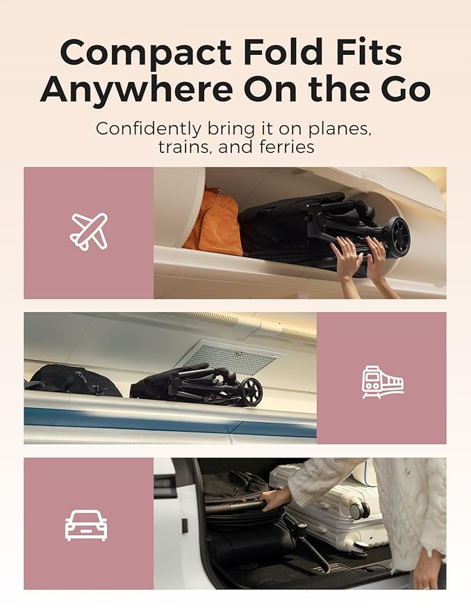 Momcozy ClickGo Lightweight Stroller, Compact Travel Stroller for Airplane with One-Click Fold, Baby Stroller and Toddler Stroller with Large Canopy for Kids from 0 Months, Extendable UPF50+ Canopy