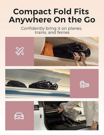 Momcozy ClickGo Lightweight Stroller, Compact Travel Stroller for Airplane with One-Click Fold, Baby Stroller and Toddler Stroller with Large Canopy for Kids from 0 Months, Extendable UPF50+ Canopy