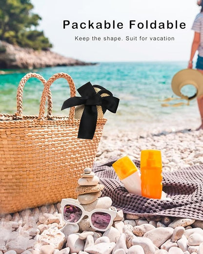 Camptrace Sun Visors for Women Wide Brim Beach Hat Foldable Straw Visor Hat Ponytail Summer Packable UPF 50+