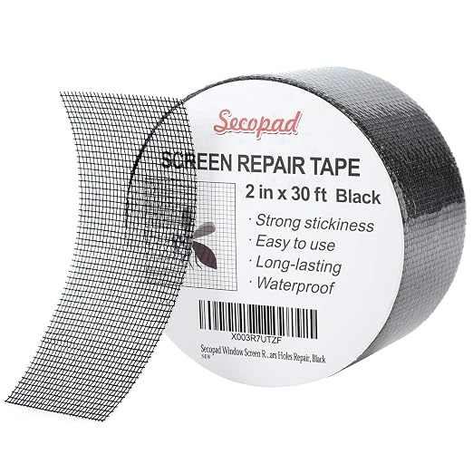 Black Window Screen Repair Tape, 2 in X 30 FT Screen Repair Kit by Secopad