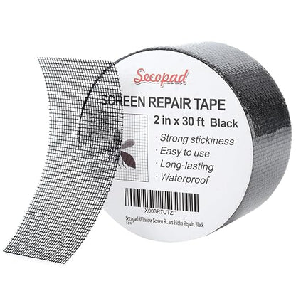 Black Window Screen Repair Tape, 2 in X 30 FT Screen Repair Kit by Secopad