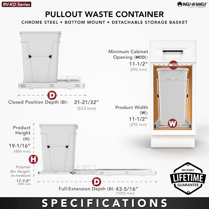 Rev-A-Shelf Pullout Trash Can for Kitchen Cabinets 35 Qt Garbage Waste - Image 5