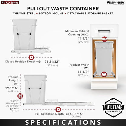 Rev-A-Shelf Pullout Trash Can for Kitchen Cabinets 35 Qt Garbage Waste - Image 5