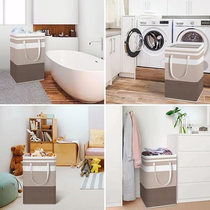 HomeHacks 2-Pack Large Laundry Basket, Waterproof, Freestanding Laundry Hamper, Collapsible Tall Clothes Hamper with Extended Handles for Clothes Toys in the Dorm and Family (Brown, 88L)