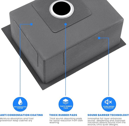 POPFLY 20×17 Inch Undermount Kitchen Sink, Small Wet Bar Prep Sink, 18 Gauge Stainless Steel Single Bowl 9 Inch Deep Rv Sink, Brushed Fregadero De Cocina