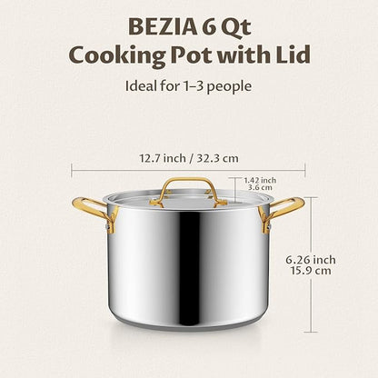 BEZIA 6 Quart Stainless Steel Stock Pot, 0-Coating Healthy Soup Pot - Image 7