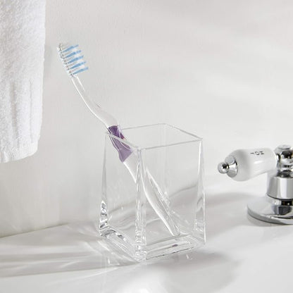 Huang Acrylic Clear Square Tapered Bathroom Toothbrush Holder/Tumbler | Easy to - Image 3