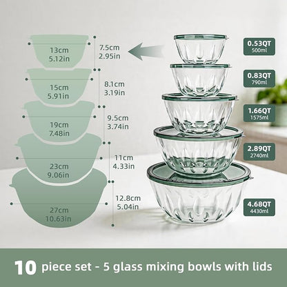 WhiteRhino Glass Bowls with Lids Set of 5（4.68QT, Glass Mxing Bowls with Lids - Image 2