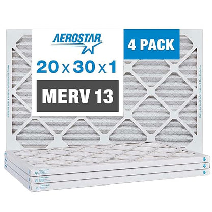 Aerostar 20x30x1 MERV 13 Air Filter, 4 Pack Set of HVAC Furnace Filters by AirFiltersDelivered