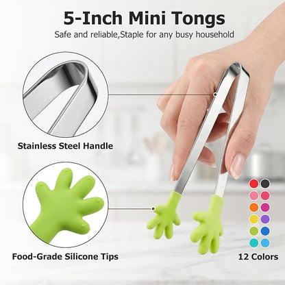 Shindel 12PCS Mini Tongs, 5.1 Inch Silicone Small Tongs - Image 2
