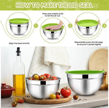 TeamFar Mixing Bowls, 4.5/3/1.5/1/0.7 QT, Stainless Steel Metal Nesting Salad - Image 6