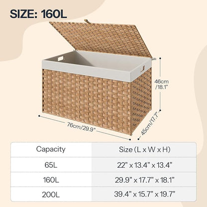 HOOBRO Storage Basket with Lid, 42.3 Gallon Wicker Basket, Handwoven Blanket - Image 5
