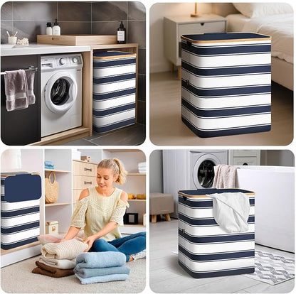 BALEINE Laundry Hamper with Lid, Tall Laundry Baskets with Bamboo Pull Handles - Image 8