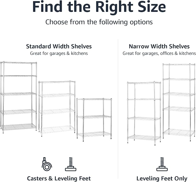Amazon Basics 5-Shelf Adjustable, Heavy Duty Storage Shelving Unit on 4" Wheel - Image 5