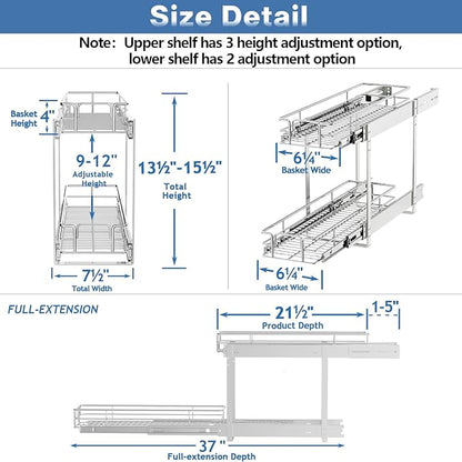 ROOMTEC Individual Pull Out Cabinet Organizer, 2 Tier Spice Rack Organizer - Image 3