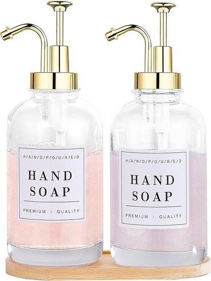 Glass Soap Dispenser with Pump, Countertop Soap and Lotion Dispenser Set of 2 by POLLOCKDirect