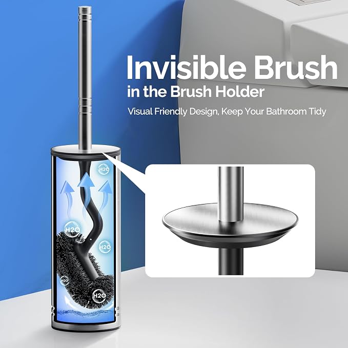 HAMITOR Toilet Brush and Holder Set: 304 Stainless Steel Heavy Duty Bowl - Image 4