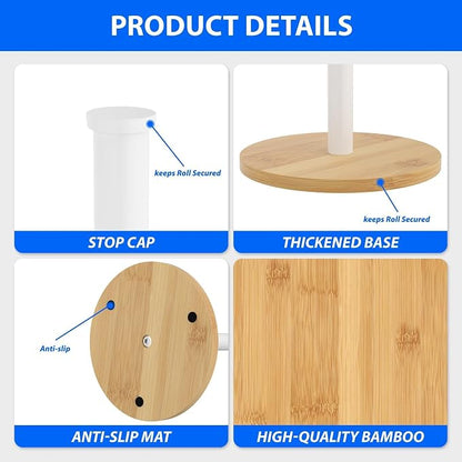 Wooden Paper Towel Holder Countertop, Non-Slip Base, Stainless Steel, - Image 3