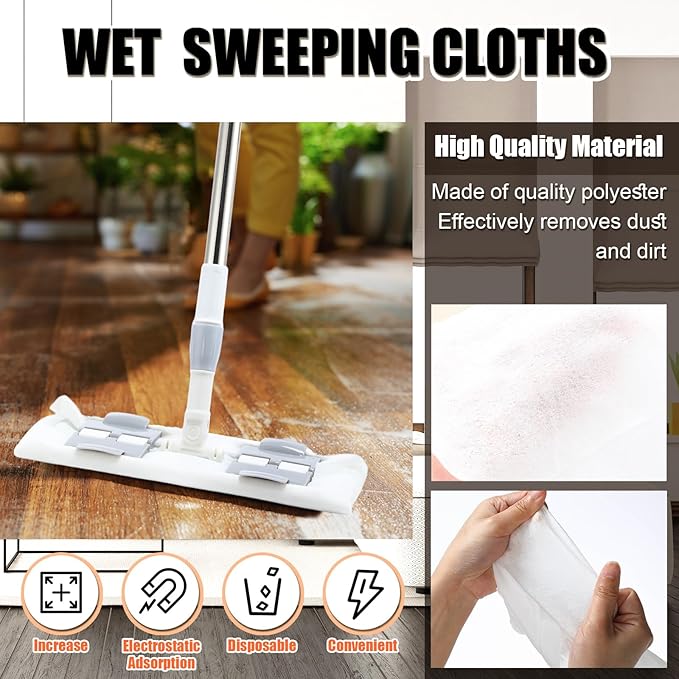 60 Counts Sweeper Wet Mopping Cloths 17.7 x 11.8'' X Large Wet Mop Pads Refills XL Disposable Floor Wipes Duster for Sweeping Scrubbing Cleaning Dry Wood Hardwood Tile