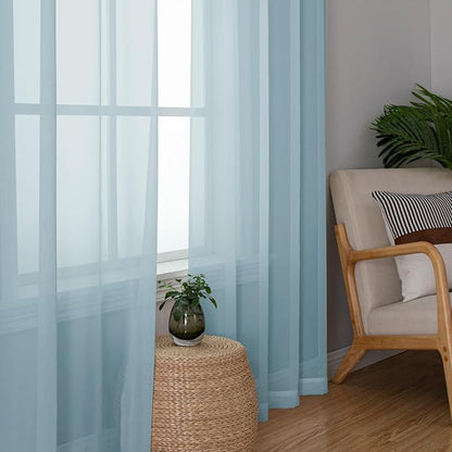 Chyhomenyc Light Blue Sheer Curtains 84 Inch Length 2 Panels, Light Filtering - Image 6
