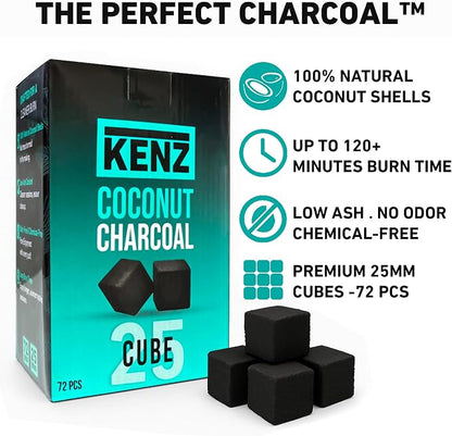 KENZ Charcoal Cubes, 25mm Low Ash Coconut Charcoal Briquettes, 100% Natural - Image 2