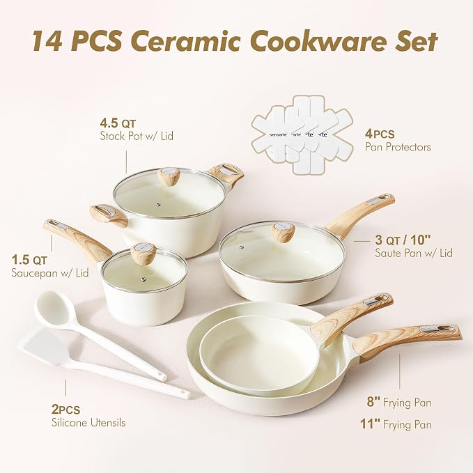 SENSARTE Ceramic Cookware Sets, Pots and Pans Set Non stick, Granite Induction - Image 3