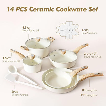 SENSARTE Ceramic Cookware Sets, Pots and Pans Set Non stick, Granite Induction - Image 3