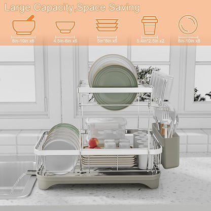 Dish Drying Rack, 2 -Tier 304 Stainless Steel Adjustable Spout Auto-Draining - Image 9