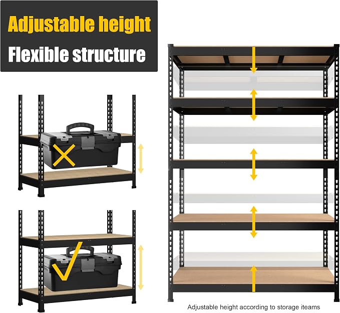 PrimeZone 2 Pack Heavy Duty Adjustable 5 Tier Garage Storage Shelves - Image 6