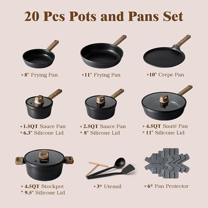 SENSARTE 20Pcs Nonstick Pots and Pans Set, Healthy Kitchen Cooking Set - Image 2