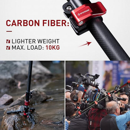 IFOOTAGE Monopod with Feet, 59’’ Lightweight Telescopic Carbon Fiber Camera Monopod,Tripod Stand,Metal Flip Locks for DSLR,Sony,Max.Load 22lbs,Cobra 2 C150 Ⅱ