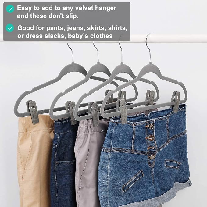 Grey Velvet Hangers Clips, Non-Slip Velvet Skirt Hanger Clips - Image 4