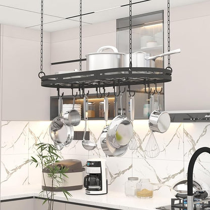 33” Hanging Pot Rack Ceiling Mount, Oval Pots and Pans Hanging Rack, Ceiling - Image 7