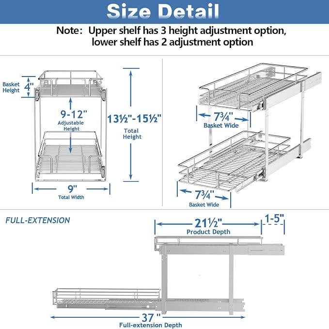 ROOMTEC Individual Pull Out Cabinet Organizer, 2 Tier Spice Rack Organizer - Image 3