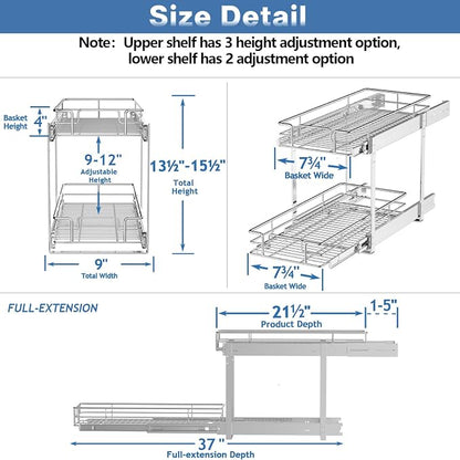 LOVMOR 2 Tier Individual Pull Out Cabinet Organizer 9" W x 21½" D, Slide Out - Image 3