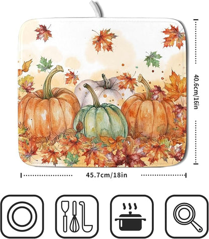 Fall Dish Drying Mat for Kitchen Counter 16×18 Inch Orange Pumpkin Drainer Pad - Image 2