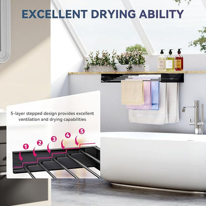 APEXCHASER Wall Mounted Clothes Drying Rack, Laundry Drying Rack Foldable - Image 3