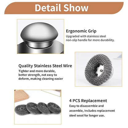 5Pcs Steel Wool Scrubber with Replacement Wire Sponge Pads Set, Stainless Steel - Image 2