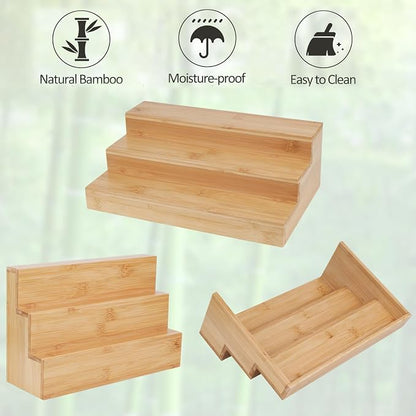 Bamboo Spice Rack for Cabinet, 3 Tier Spice Riser Shelf, 2 Pack Spices Stand - Image 6