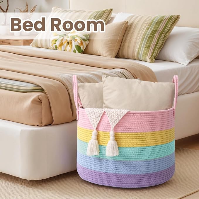 Woven Blanket Basket, 115L Large Rope Storage Bin - Image 6