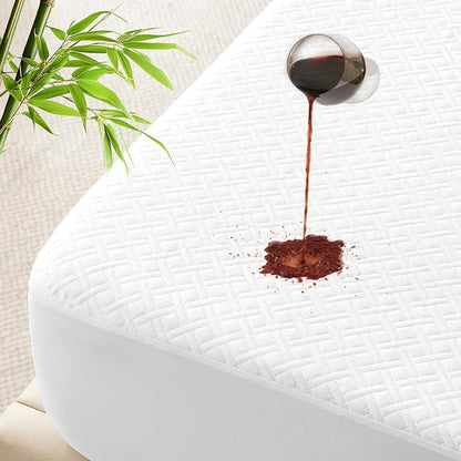 100% Waterproof Twin Mattress Protector, Breathable Bamboo Rayon Mattress Cover by LUXELINEN
